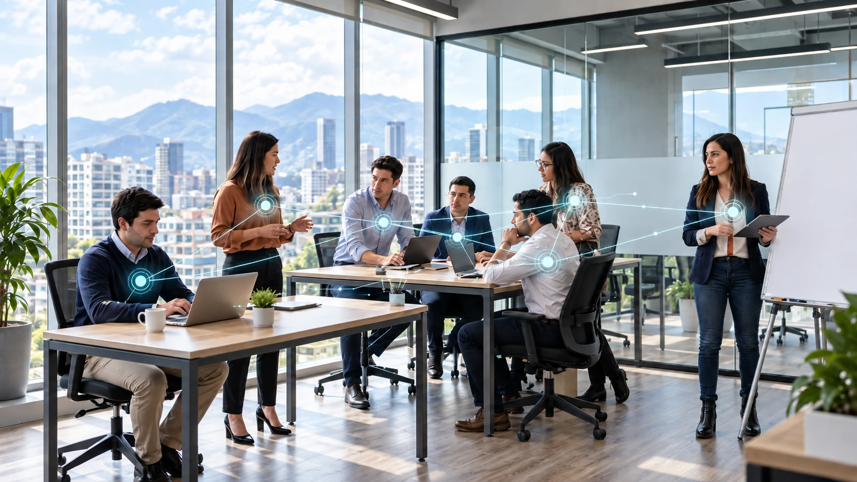 Equipo profesional colaborando en un entorno de trabajo